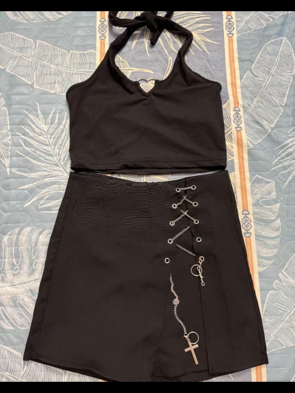 Black Lace-Up Mini Skirt - Women's Stylish Chain Detail